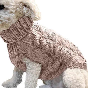2 יח 'כלב קטן סוודר סוודר, קר מזג כבל סריגים, קלאסי עם צווארון גולף עבה בגדים חמים צ' יוואווה, בולדוג