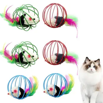 חתול כדור צעצוע אינטראקטיבי חתול כלב משחק לעיסה רעשן הכדור עכברים בתוך יצירתי חתול צעצועים 6 ביצים החישוק כדורים לחתולים, צעצועים