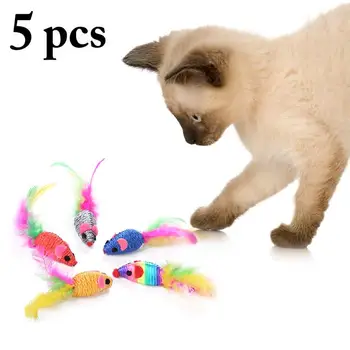 Legendog 5Pcs/Set חתול צעצועים יצירתי נוצה מלאכותיים חתול עכבר בצורת צעצוע חתול צעצוע לעיסה מחמד לנשוך צעצועים ציוד לחיות מחמד צבע אקראי