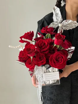 15x15x15cm נייד אקריליק תיבת פרח פרח חבילת פרל להתמודד עם אריזה קופסה פרח ShopTransparent סידור פרחים תיבות