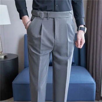 גברים חליפת מכנסיים מכנסיים 2023 סתיו חדש בסגנון בריטי למתוח רזה רשמית Pantalone גבר מוצק הלבוש מכנסיים, בגדי גברים