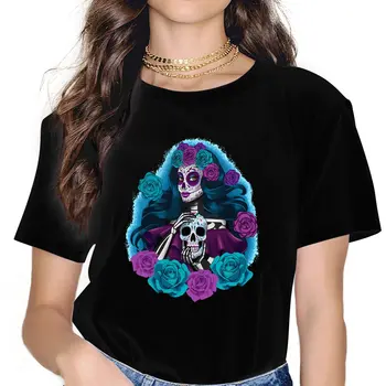 מקסיקני הגולגולת יום המתים בנות חולצה קטרינה מחזיק גולגולת סוכר פרחים נקבה חולצות פוליאסטר Y2k Tees גבירותיי חולצת טי