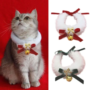 חג המולד לחיות מחמד Bowknot צווארון קטיפה חתול השרשרת השנה החדשה מחמד הצוואר תכשיטים עם פעמון אלגנטי אדום חמוד קשת הקולר קשת צווארון