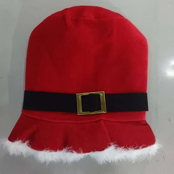 F42F חג המולד סנטה כובע לעבות קטיפה כובע לבן פרוותי ברים על הצדדים חג המולד להתלבש Cosplay המגבעת