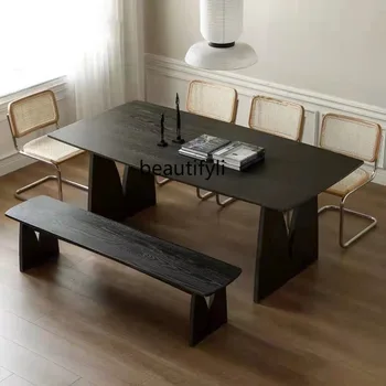 יומן השולחן יצירתי מעץ מלא שולחן הישיבות שחור גדול לוח שולחן להכנת תה טבלה פשוטה מודרני, שולחן עבודה