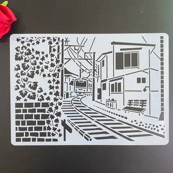 A4 29 *21 DIY שבלונות ציור קיר אלבום צביעה הבלטה אלבום מעוצב כרטיס נייר תבנית הקיר הרכבת במדינה