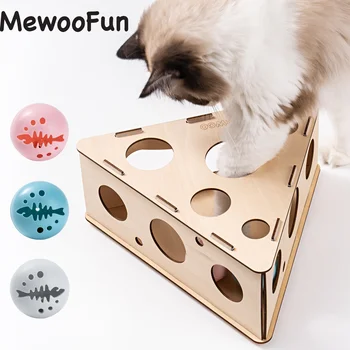 Mewoofun חתול מצחיק משולש מתגרה תיבת פאזל קל Assemb ידידותי לסביבה עם שלושה כדורים רב תכליתי אינטראקטיביות חיות מחמד צעצוע
