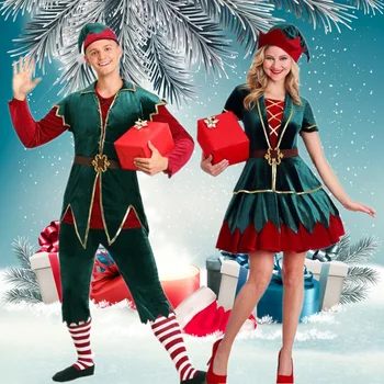 חג המולד תלבושות נשים וגברים כמה Cloghing Cosplay שמלה מכנסיים כובע סט גברת חצאית החג בגדים מסיבת קרנבל