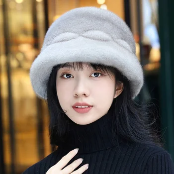קוריאני בדרגה גבוהה אלגנטי כובע חדש לנשים של מינק קטיפה חם כובע חורף בחוץ מזדמן כובע מעובה אופנה דייג כובע 2023