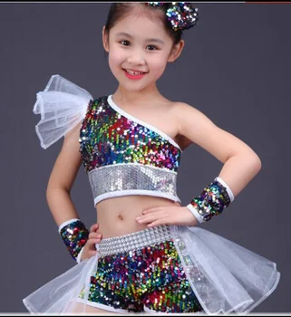ריקוד בנות ללבוש ג ' אז לרקוד ריקודי רחוב ביצועים תחפושות לילדים מחול מודרני דגם המסלול נצנצים חצאיות תחפושות