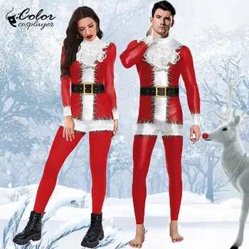 צבע Cosplayer חג המולד סרבל מפלגה שרוול ארוך תחפושות קוספליי יוניסקס סנטה 3D מודפס Catsuit מערער חליפת בגדי הגוף