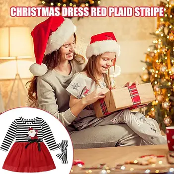 בנות שרוול ארוך שמלה בנות פסים כותנה שמלה חמודה סוודר החולצה הנסיכה מסיבת רקמה חג המולד תלבושת פסטיבל