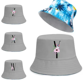 יוניסקס דו צדדית כובעי נסיעות חיצונית דייג כובעים שחורים מכתב הדפסה החוף לדוג כובע ילדה ילד דלי הכובע כובע פנמה