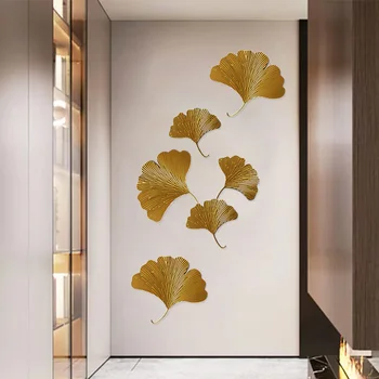 נורדי מתכת צמח תלייה על קיר מודרני גינקו עלה סט תליוני קיר Creative DIY זהב גינקו קיר בעיצוב הסלון בבית