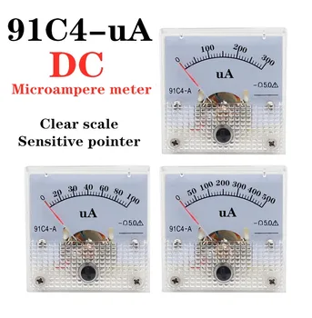 91C4-UA DC microammeter 50UA 100UA 200UA 300UA 500UA אנלוגי מכניקה צלחת שולחן מצביע סוג מד הזרם 45*45mm