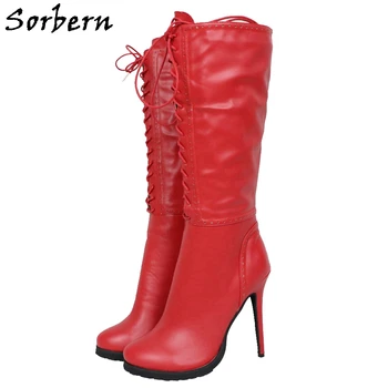 Sorbern עגל אמצע לנשים מגפי עקבים גבוהים תחרה אישה מגפי נעלי בתוספת גודל מותאם אישית צבע יוניסקס מגפיים