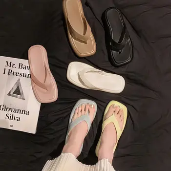 כיכר קמצוץ הבוהן שטוח נשים עבה תחתונה נעלי קיץ נעליים מזדמנים Slingback אופנה סנדלים חיצוניים פאטוס Mujer