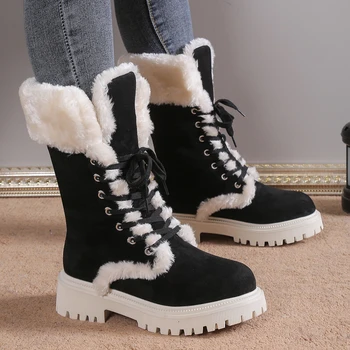 נעלי נשים 35-43 גודל גדול פלטפורמת מגפי שלג מוגברת מגפי קטיפה חיצוני חם נעלי נשים