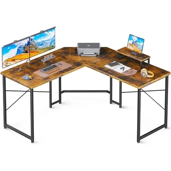51 אינץ ' שולחן מחשב עם צג עמוד, המשחקים PC שולחן כתיבה, פינת השולחן השולחן במשרד הביתי חסון כותב העבודה, וינטג