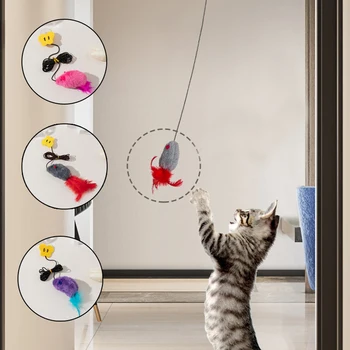 אינטראקטיבי לחתול צעצוע תלוי נשמע עכבר מצחיק עצמית היי חתול צעצוע יד חופשית גומייה משחק טיזר חתול אביזרים