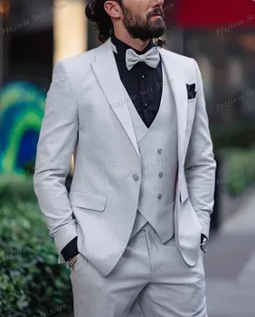 אפור בהיר עסקים, חליפת חתן השושבין גברים טוקסידו מסיבת חתונה רשמית אירוע 3 חתיכה להגדיר את הז ' קט ומכנסיים C03