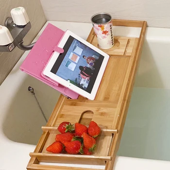 עץ אמבטיה הקאדילק אמבטיה לוח מדף מחשב לוח/טלפון אדום יין כוס חריץ מחזיק מגש לקישוט הבית