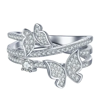 אופנתי זירקון פרפר טבעת חתונת כלה אביזרים אופנתיים S925 הטבעת נשים תכשיטי כסף בגדלים
