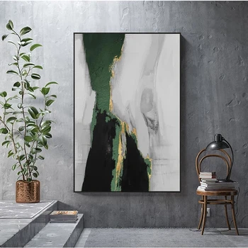 נורדי יצירתי ירוק רדיד זהב קיר אמנות בד פוסטר Cuadro מודרני מופשט ציור להדפיס תמונות קיר הסלון עיצוב
