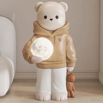 עיצוב הבית פסלים וצלמיות קישוט אביזרים המנורה מחזיקה תינוק דוב רצפה קישוט הסלון שרף חיה פסל