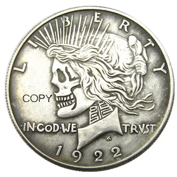 לנו נוד 1922 השלום דולר הגולגולת זומבי שלד מצופה כסף להעתיק מטבעות
