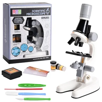 זום ילדים מיקרוסקופ מעבדה בביולוגיה LED 1200x ספר ניסוי מדעי ערכת חינוך מדעי צעצועים, מתנות לילדים מדען