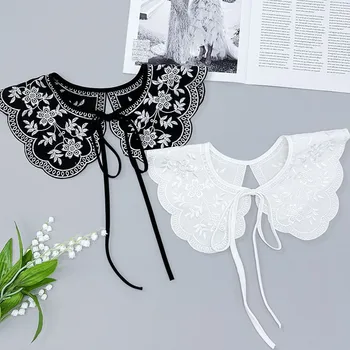 מזויף חדש קולר עם המעודן רקום בשחור/לבן בגדי נשים יחד עם צמר שמלת צווארון דקורטיביים