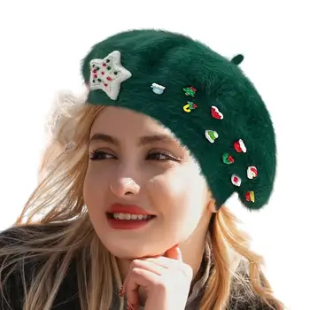 צרפתי כומתה כובעים לנשים סיכת כובע חם, כובע גרב חג המולד כומתה חמוד כומתה נשים הברט הצרפתי כומתה כובע חג המולד החורף