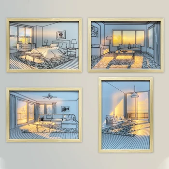 מסגרת תמונה זוהרת ציור אביזרי עיצוב הבית דקורטיביים ציורי שמש, מסגרות תמונות תמונות קישוט החדר