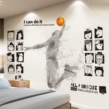 [SHIJUEHEZI] משחק כדורסל שחקן קיר מדבקה DIY דיוקן ראשי מדבקות קיר הסלון חדר ילדים קישוט הבית