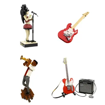 Gobricks העיר הלהקה החצוצרן זמר מוסיקלי גיטרה אבני הבניין יצירתי ערכת קישוט לבנים DIY מודל צעצועים לילדים מתנה