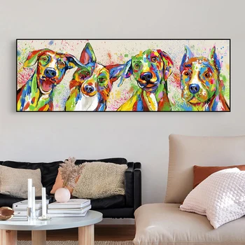 תקציר חיות אמנות ציורי בד על הקיר פוסטרים, הדפסים צבעוניים כלבים בד ציורים לילדים קישוט החדר