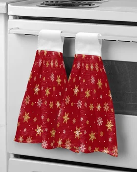 חג המולד החורף פתית שלג ביד אדום מגבות מיקרופייבר תלוי בד מהיר, ניקוי יבש בד מגבת מטבח חג המולד