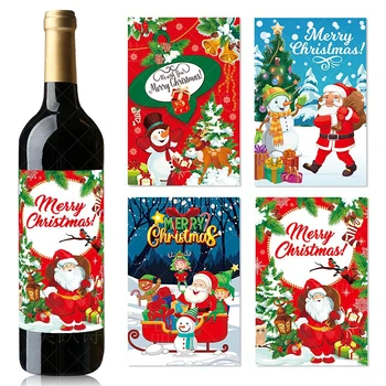 8Pcs חג המולד בקבוק יין מדבקה סנטה קלאוס, עץ חג המולד איש שלג נייר תווית בשביל לנצח בקבוק עיצוב Sticke Diy מסיבת חג המולד