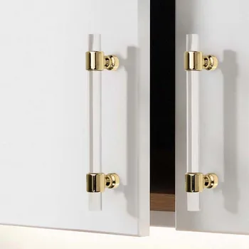 אקרילי ידית ארוכה מודרני מינימליסטי זהב שקוף מגירת ארון דלת הארון להתמודד עם רהיטים אור יוקרה ידיות