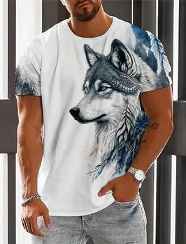 חולצת הטריקו של הגברים לגברים 3D גרפיקה מודפסת זאב חולצות מנופחים אופנה חולצות עם שרוולים קצרים בקיץ בגדי גברים ברחוב Tees