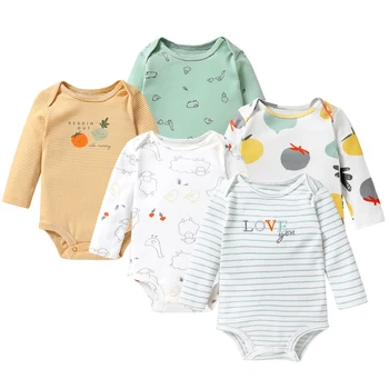 5-חבילת חורף תינוק בייבי בנים בנות שרוול ארוך כותנה אוברול בגד גוף רומפר בגדים תלבושות 0-24 חודשים.